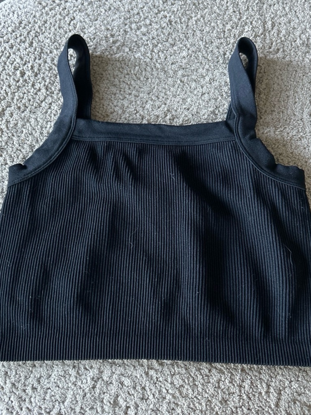 Black Ribbed Square-Neck Crop Tank